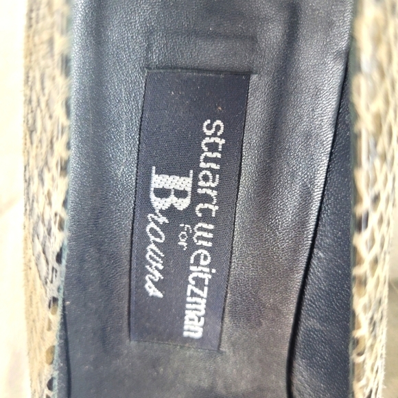 Stuart Weitzman snakeskin gray leather square toe block heel shoe pump work 6.5 - Picture 6 of 12